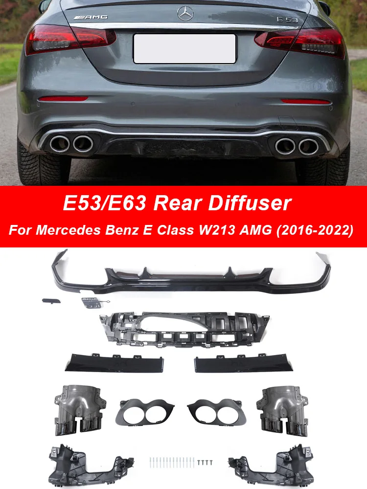 For Mercedes Benz E Class W213 Rear Bumper Diffuser with Exhaust Tips Black Sliver E53 E63 AMG Line Exterior Part 2016-2022