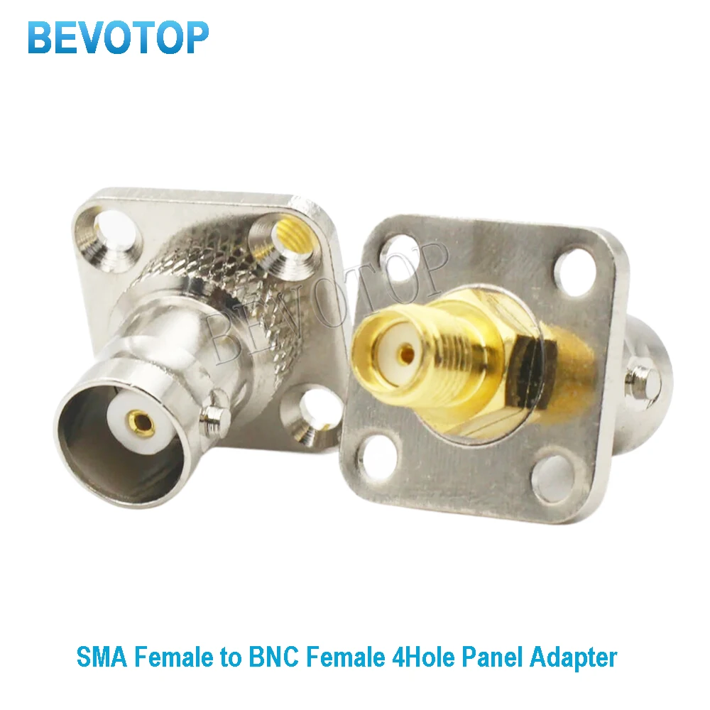 50PCS/lot SMA Female to BNC Female Straight 4Hole Panle Adapter RF Connectors High Quality SMA to BNC Adapter BEVOTOP