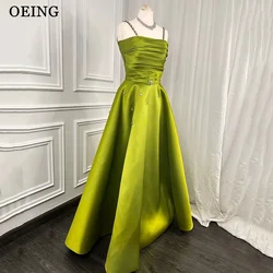 OEING Green A Line Prom Dress Elegant Crystal Straps Pleated Long Evening Dresses Formal Occasion Gown Vestidos Para Mujer 2024