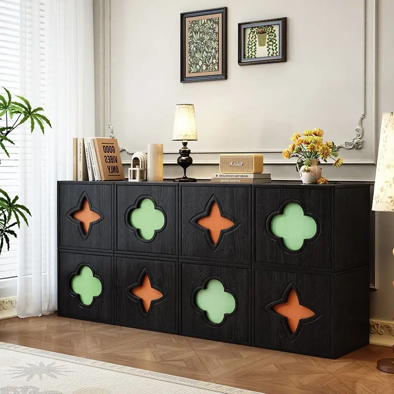 Modular Stackable Storage Cabinet with Colorful Circular Doors  for Living Room & Entryway & Bedroom