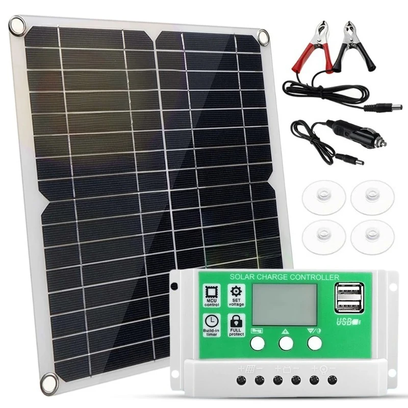 

Solar Panel Kit Monocrystalline Solar Panel +100A PWM/60A Charge Controller + Battery Clips22% High-Efficiency for RV Boats