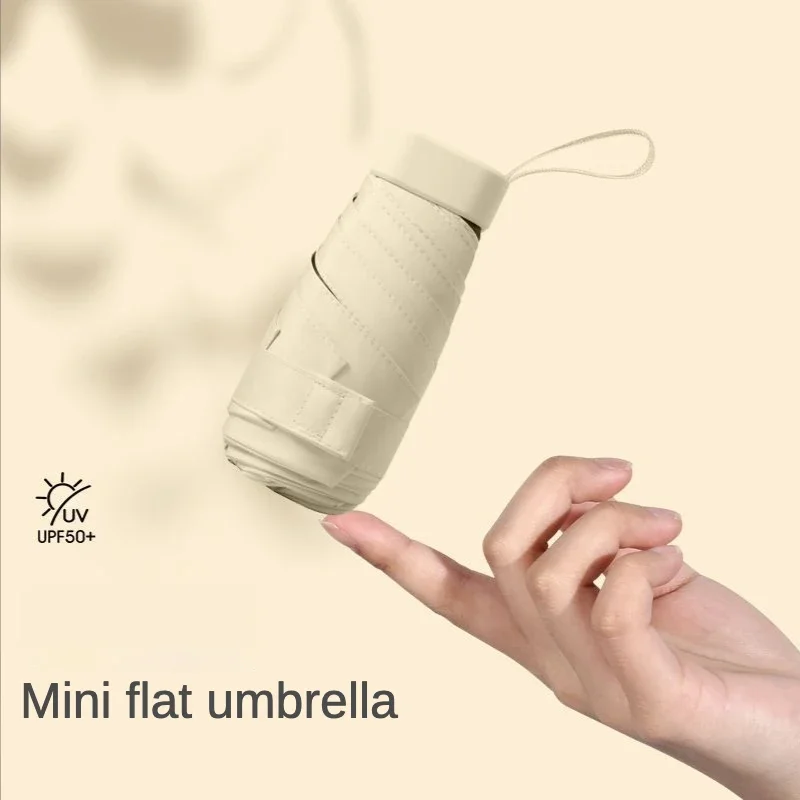 Mini Compact and Portable Capsule Umbrella for Women, Sun Protection, UV Shading, Waterproof, Sunproof, Dual-purpose, 6-fold