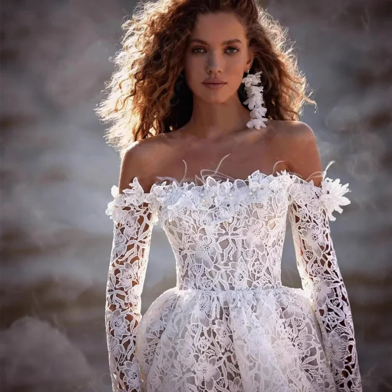 

French Style Travel Photography Light Wedding Dress Vacation Beach Short Dress Elegant Backless Sexy Slimming Off-Shoulder Party