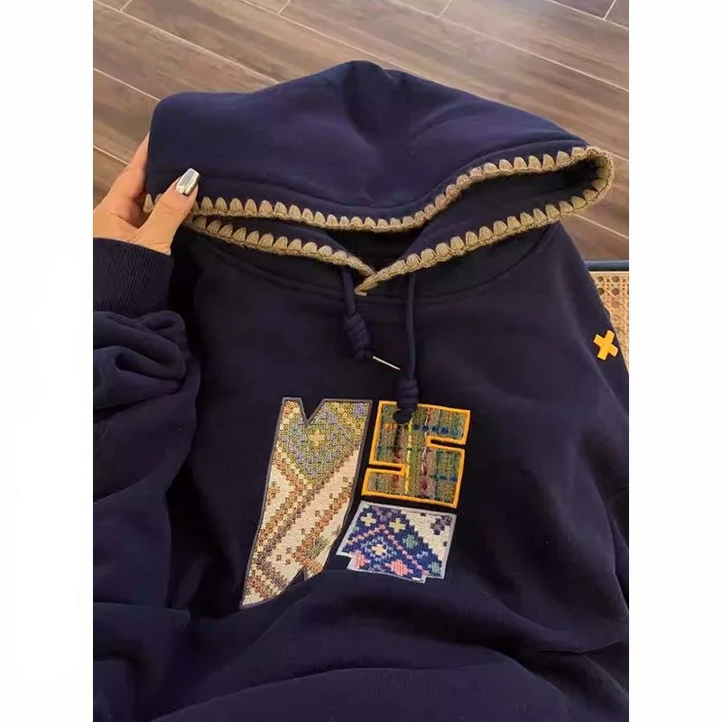 

Autumn Large Size Men's Casual Hoodie Embroidered Letter American Retro Loose Fit Couple's Sweatirt Youth Trend Long Sve