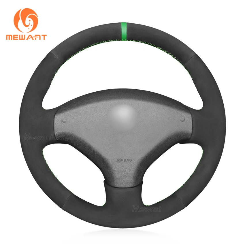 

MEWANT Black Suede Genuine Leather Steering Wheel Cover Wrap for Peugeot 308 2007 2008 2009 2010 2011-2013 408 2012 2013 2014