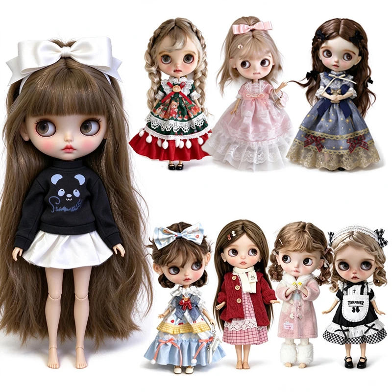 For 30cm Bjd Doll Winter Casual Sweatshirt Outfit Clothing Princess Dresses Skirt Lace Maid Clothes 6/1 OB24 OB22 Accessories