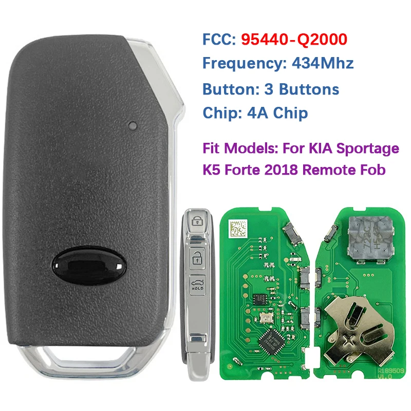 

CN051377 Aftermarket 3 кнопки смарт-ключ дистанционный брелок 4A чип 433 МГц FCC 95440-Q2000 81996-M6100 для Kia Sportage K5 Forte 2018
