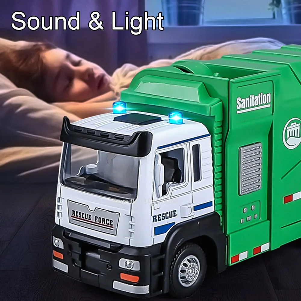 1:50 Müll Auto Erweiterte Muldenkipper Modell Spielzeug Sound Licht Zurückziehen Türen Geöffnet Miniatur Engineering Fahrzeuge Sammlung Geschenk