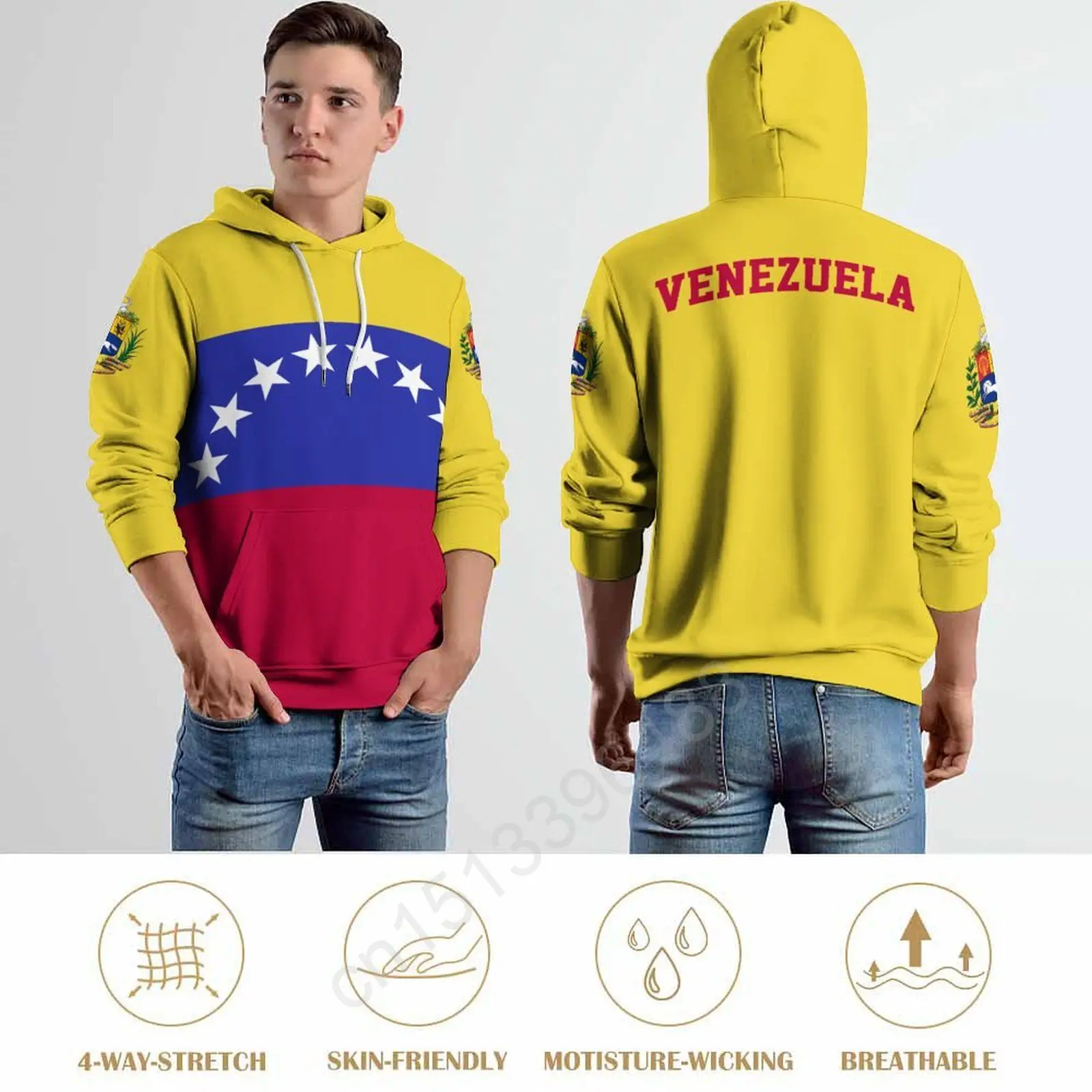 Venezuela Country Flag 3D Hoodie Polyester Cool Men Women Harajuku Sweatshirt Unisex Casual Pullover Hoodies Custom Name