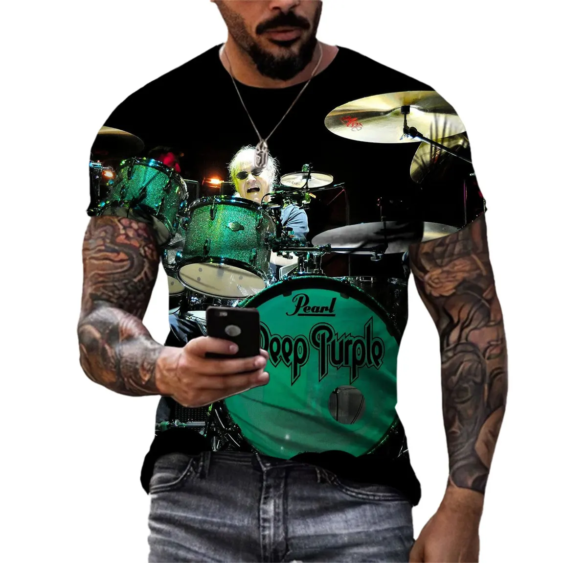 Personality Fashion Drum Set Trend Men's T-shirt 3d Printed Instrument Competition Suit Crewneck Short Sleeve Comfortable Shirt