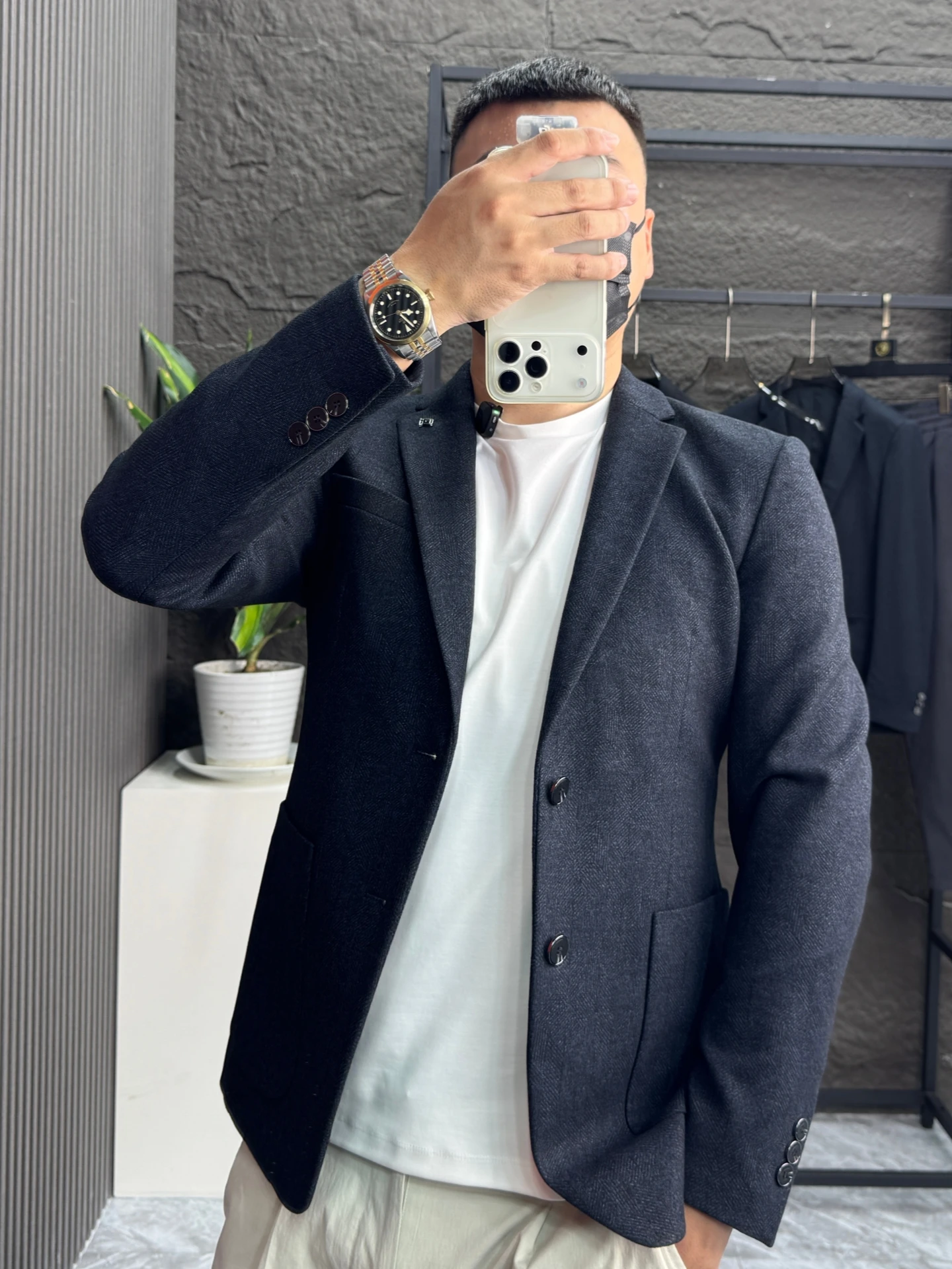 Men's Casual Woolen Suiting Commuter Tuxedo Standard Fit Single Button Polyester Fiber Anti-Wrinkle Warm Windproof