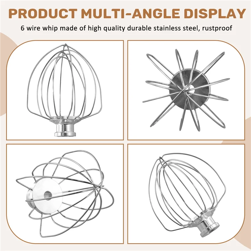 A75X 틸팅 헤드가 있는 Kitchenaid 스탠드 믹서용 상단 거품기 부착 장치, 스테인레스 스틸 계란 크림 교반기, (교체용 K45WW)