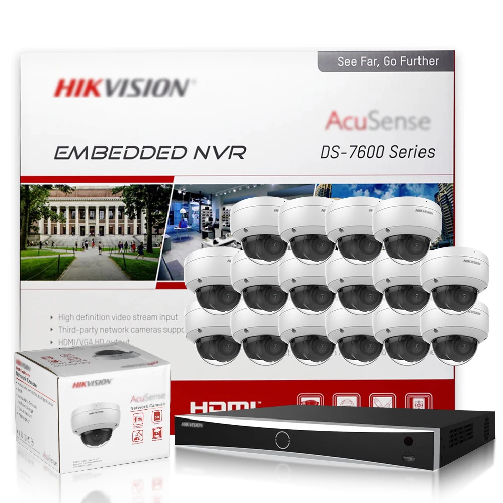 

Hikvision 16ch 16poe 2HDDs 4K NVR DS-7616NXI-K2/16P 8MP Acusense Dome IP POE Camera Kit DS-2CD2183G2-IU VCA H.265 IP67 IK10