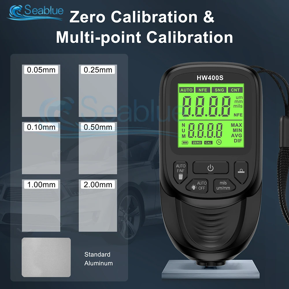 Electroplate Metal Coating Thickness Tester HW-400/HW-400S Digital 0-2000um Fe and NFe Probe Car Paint Coating Thickness Gauge