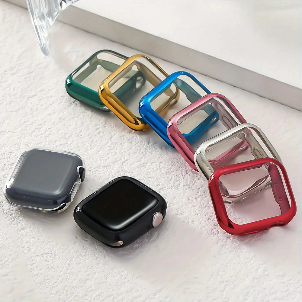 Für Apple Watch-Gehäuse Serie 9, 8, 7, 6, 5, 4, 3, SE 41 mm, 45 mm, 42–44 mm–40 mm, Displayschutzfolie, Zubehör für Apple Watch-Armband, TPU-Abdeckung