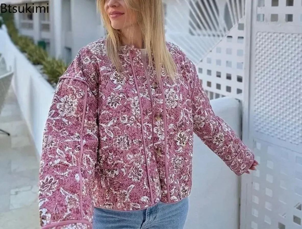 

Floral Print Women Quilted Jacket Women Winter 2025 New Thickened Stand-up Collar Warm Coat Fashion Female Streetwear Outerwear