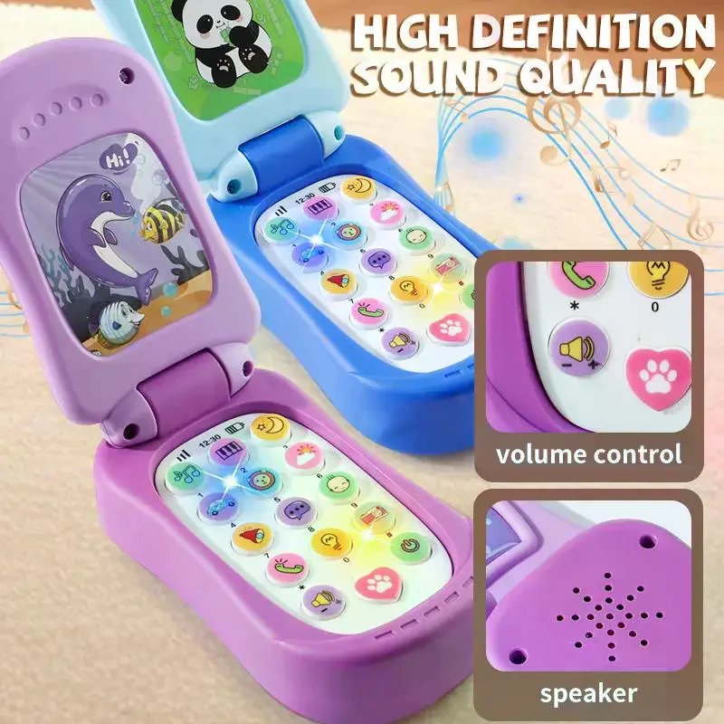 Simulazione del fumetto Flip Phone Musica educativa Telefono Giocattolo Educazione per bambini Voci precoci Giocattoli per regali per bambini