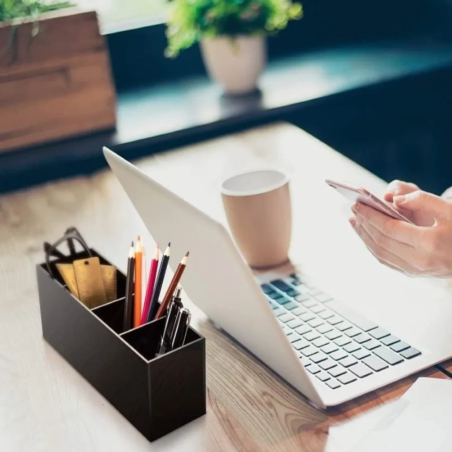 Boîte de rangement de bureau à trois grilles, noir et blanc, 1 paquet, pour pinceaux de maquillage pour filles, rouge à lèvres, crayons à sourcils, présentoir idéal pour