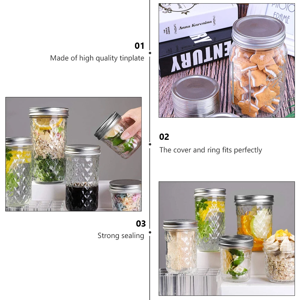 

Heavy Duty Sealed Aluminum Lids Mason Jar Caps Airtight Covers Long Lasting Freezer Refrigerator Storage Split Type for Mason