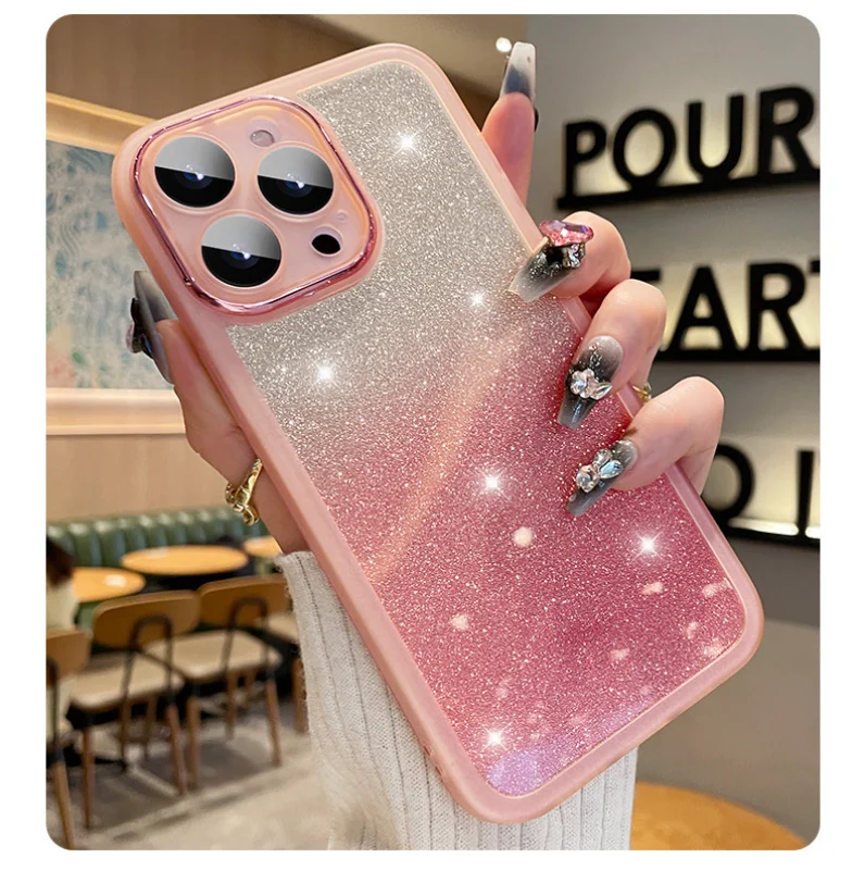 Luxe Gradient Glitter For Magsafe Charging Case For iPhone 14 13 12 11 Pro Max 14Plus Camera Protection Clear Plating Soft Cover