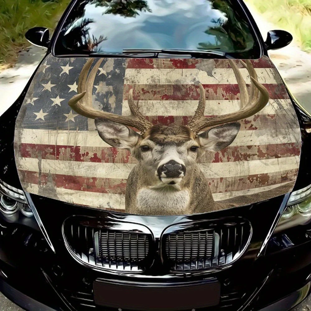 

Deer Gaze graphic car vinyl wraps, vinyl car hood graphics, creative pattern packaging and engine stickers with old flag backgro