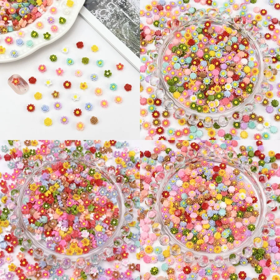 20pcs Mixed Mini Flower Resin Nail Art Charms 3D Colorful Kawaii Multi 6mm Fresh Petal Nail Decorations DIY Manicure Accessories