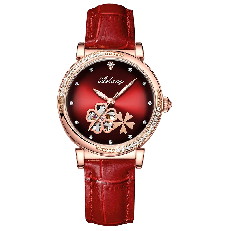 ساعة Fish Fish النسائية الأوتوماتيكية بتصميم هيكل عظمي ماسي/حجر الراين، مجموعة أساور قابلة للتخصيص، اختيار هدية