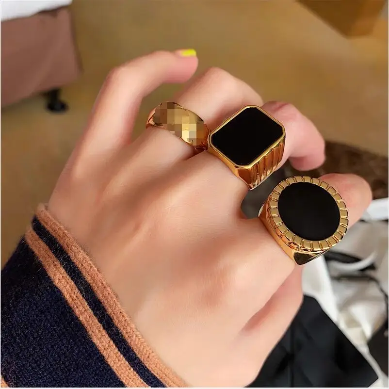 Brass With 18K Chunky Stackable Statement Rings Women Jewelry Punk Designer Runway T show Club Cocktail Party Boho Japan