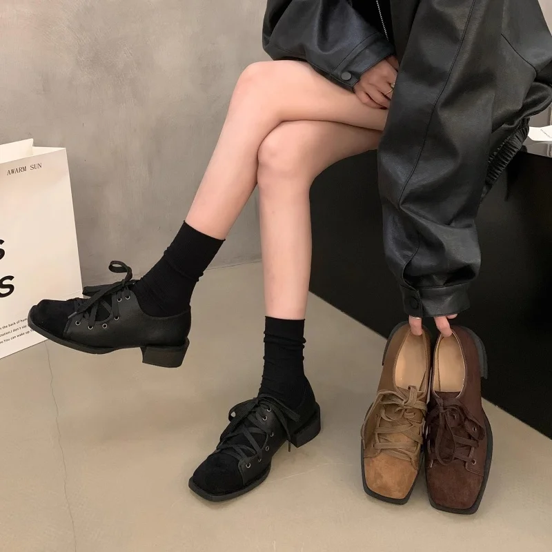 スクエアトゥ冬の靴の女性の秋の女性の靴下駄プラットフォームオールマッチ-modis-ローファー毛皮の秋のドレスレトロ-comfortabl