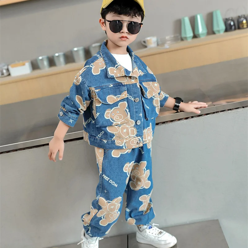 Boys Suits Coat +Pants 2PCS/Sets 2023 Bear Warm Thicken Winter Autumn School Plus Size Children Clothing