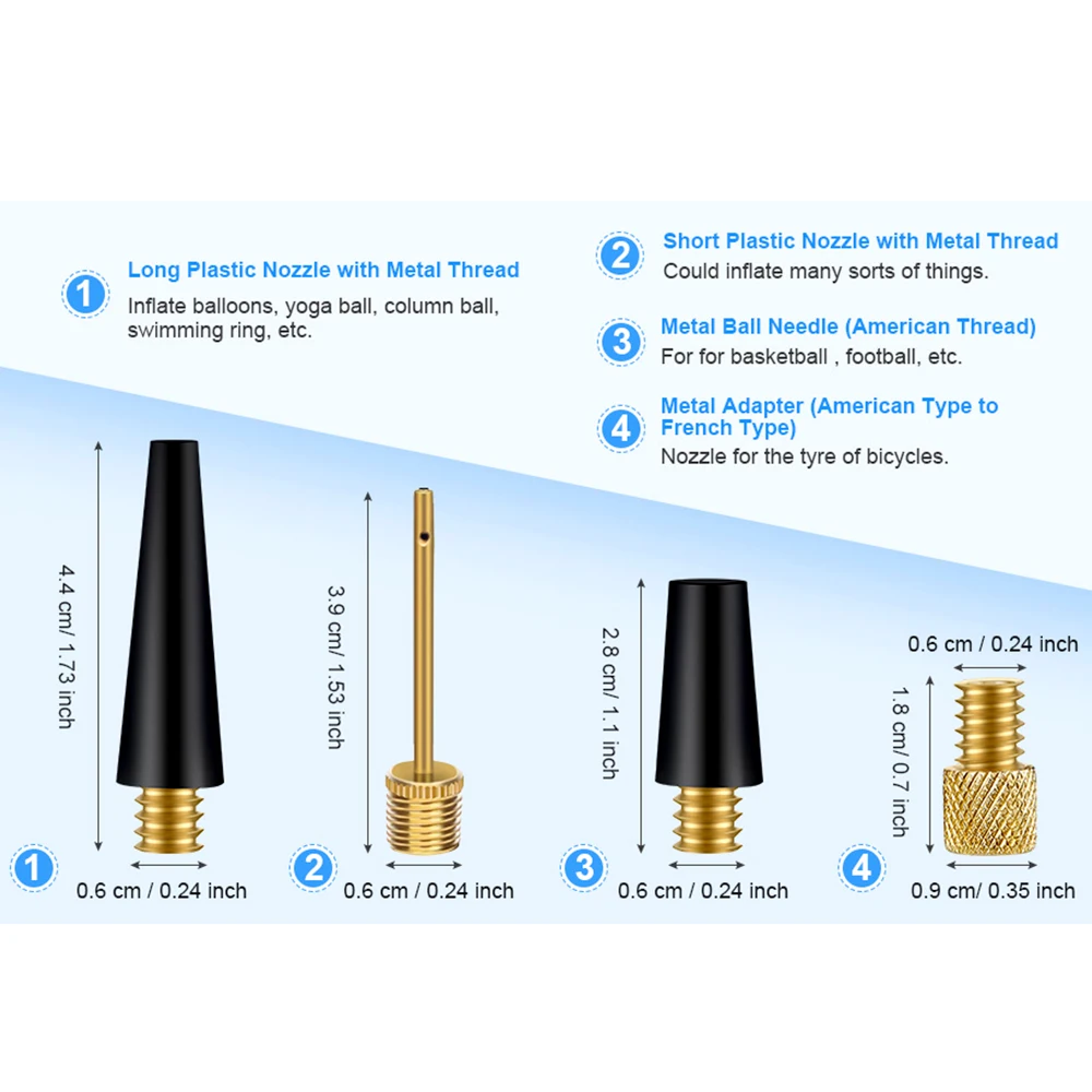 Tire Valve Adapter Ball Pump Needle Balloon Nozzle Inflation Kit for Xiaomi Air Pump and Other Compatible Electric Inflator