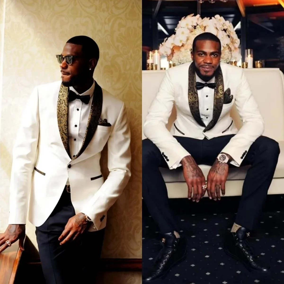 Elegant Wedding Tuxedos Jacquard Shawl Lapel One Button Men Suit Gorgeous 2 Pcs Jacket Pants Evening Groom Party Customized