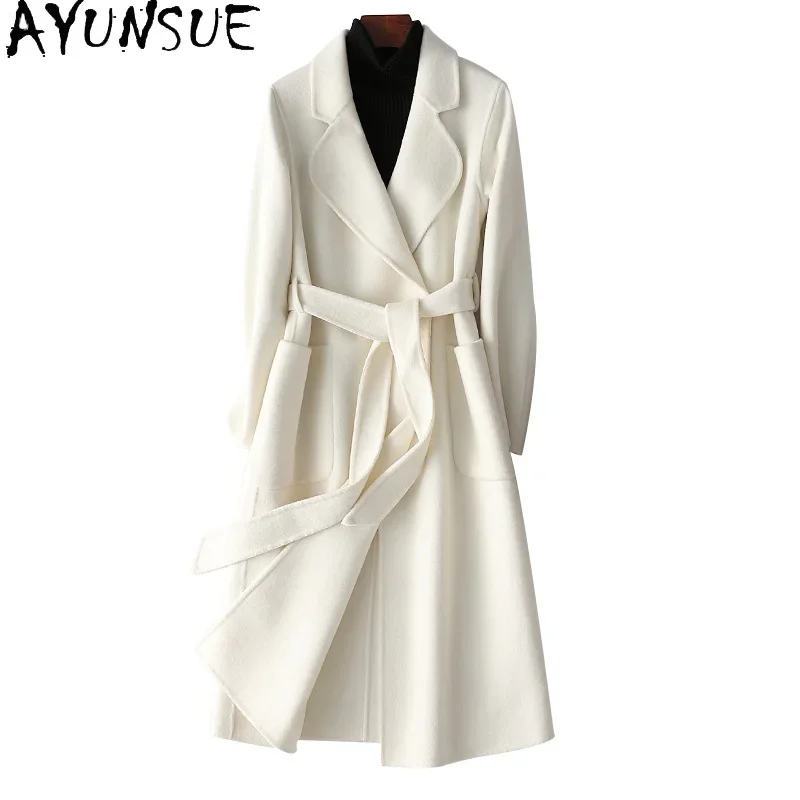 AYUNSUE 100% Wool Coat Woman High Quality Long Coat Women 2024 Autumn Winter Clothes Fashion Loose Cashmere Coat Woman пальто