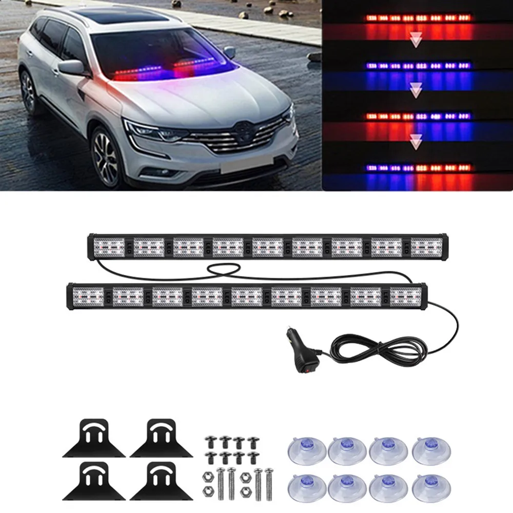 2 in 1 LED Strobe Beacon Lights Car Truck Emergency Hazard Warning Lights Car Windshield LED Strobe Lights 18 Lighting Modes