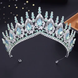 Elegant Princess Opal Tiaras Girls Crowns, Prom Bridal Diadem,Wedding Crown,Bride Crown Hair Jewelry,Party Headwear Blue Green