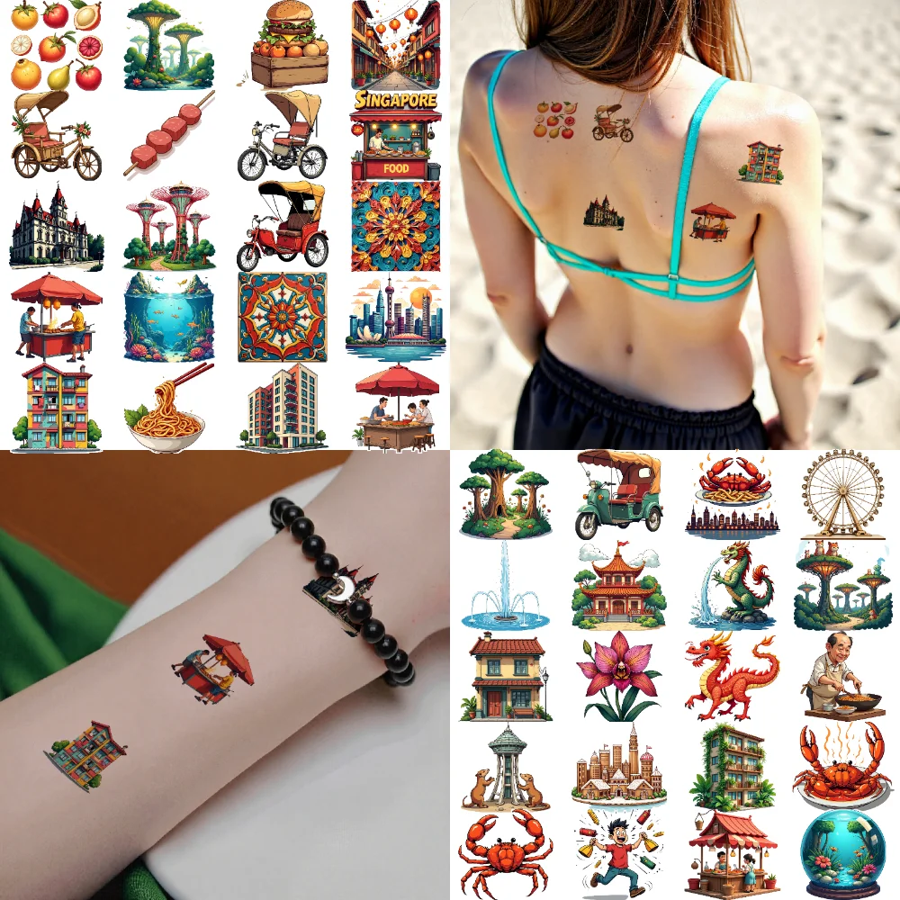 

54 шт., временная татуировка, миска для рыбы, мультяшная лапша, цветок, временные татуировки, наклейки, статуя дракона для щек, рук, мальчиков
