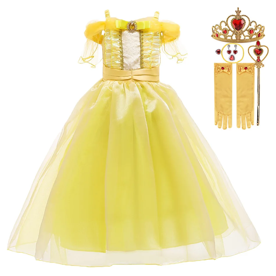 

Children Beauty And The Beast Costume Kids Belle Dress For Girl Halloween Birthday Party Dresses Baby Girl Yellow Short Vestidos