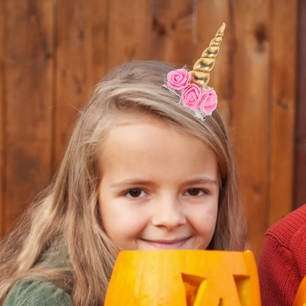 

Набор из 3 заколок для волос в виде рогов единорога, игривые заколки для девочек, праздничные украшения для волос, мультяшные заколки-рога единорога для девочек