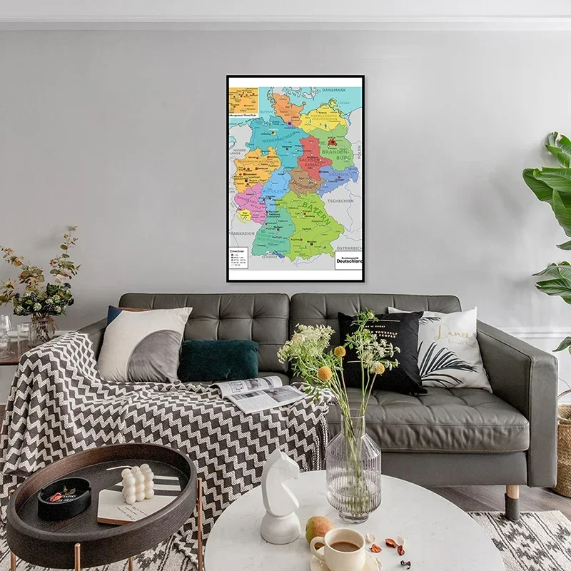 42*59cm Map of Germany Wall Decorative Map In German Unframed Canvas Painting Art Poster Living Room Home Decor School Supplies