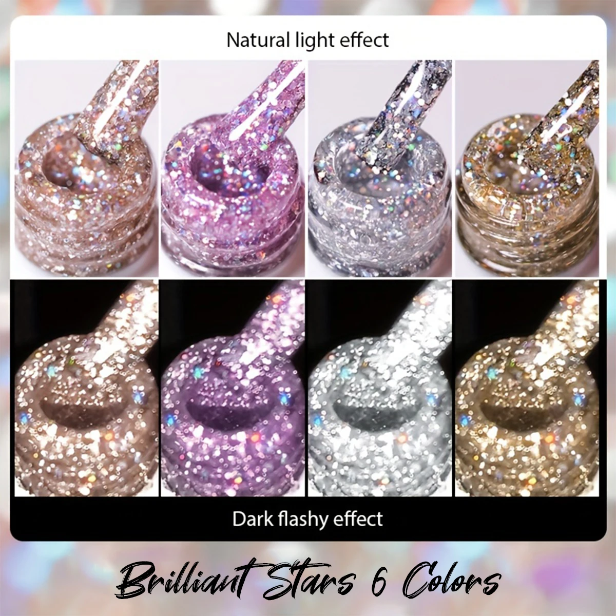 XEIJAYI 6 couleurs 15 ml étoiles brillantes Gel écrasé ensemble de vernis à ongles, UV LED trempage Gel à ongles, semi-permanent, bricolage qualité Salon