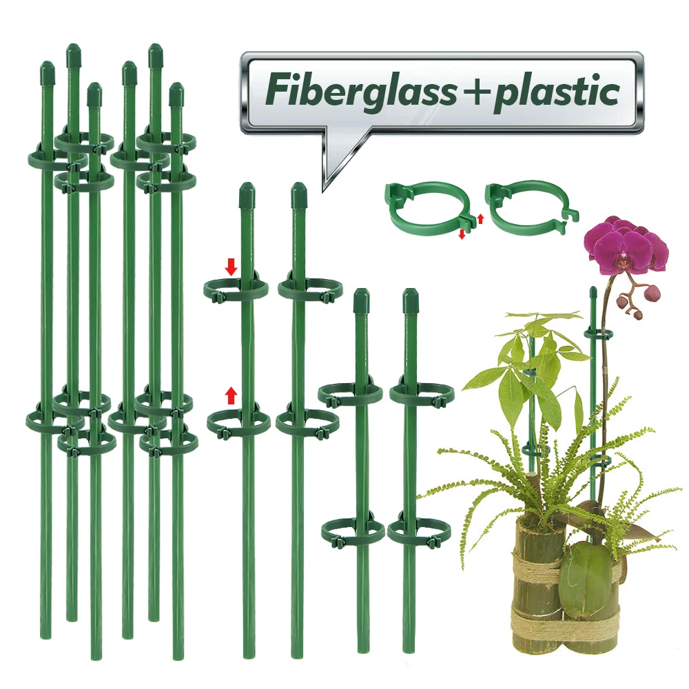 

5-100PCS 30-45cm Plant Support Stakes Climbing DIY Garden Tools Adjustable Single Stem Sticks with Rings Plants Flowers Tomatoes