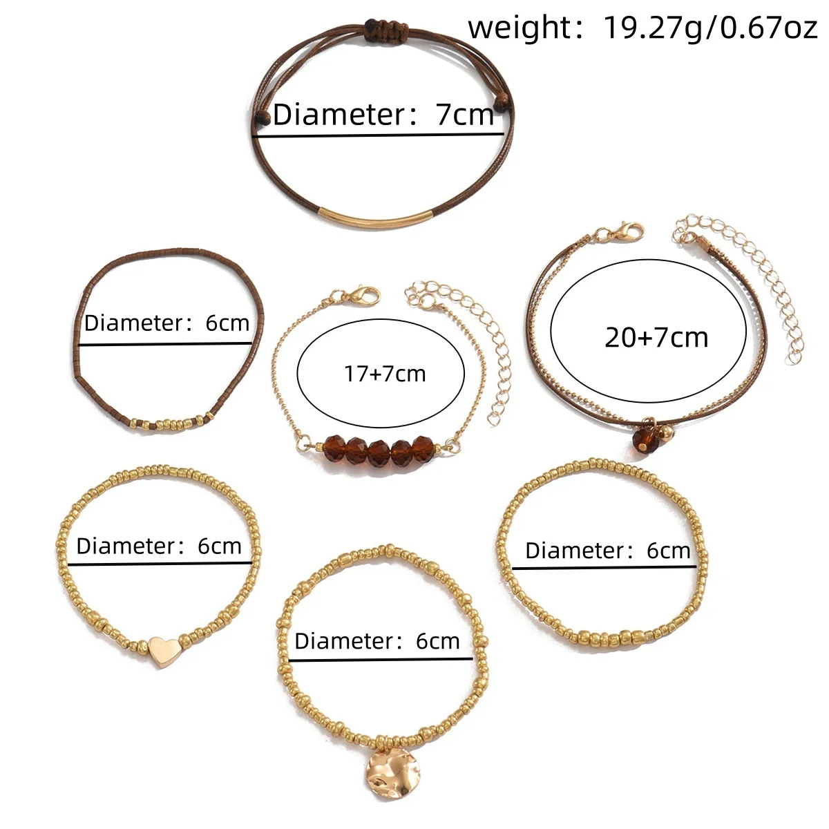 7Pcs Bohemian Heart Beads Bracelet Set For Women Round Charm Elastic String CCB Beads Chain Bracelet Female Fashion Jewelry image 2