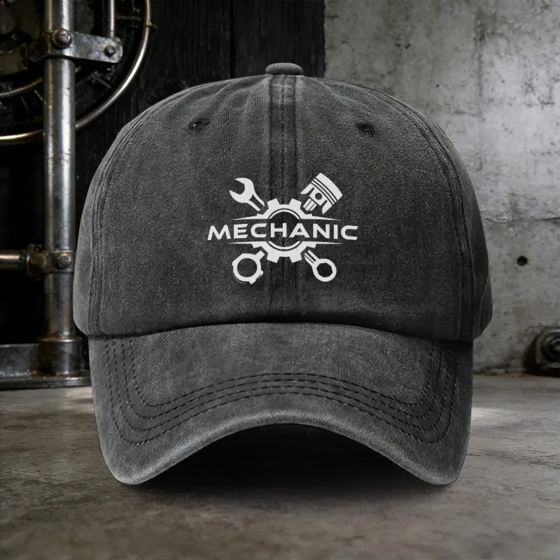MECHANIC-Theme-Washed-Baseball-Cap-Unisex-Retro-Casual-Sunshade-Lightweight-Curved-Brim-Cap