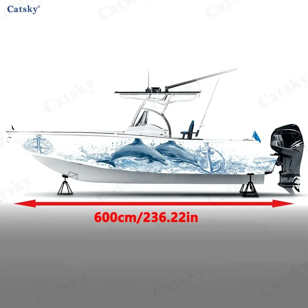 Wave Leaping Dolphin Boat Stickers, PVC Waterproof Durable Vinyl Wrap Decals for Fishing Boats, Durable and Stylish Design