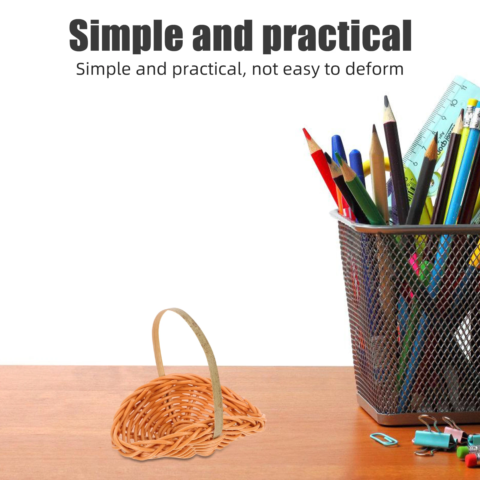 

4 Pcs Mini Woven Flower Baskets with Handles for Candy Decor PP Material Bamboo Style Home Wedding Party Office Storage