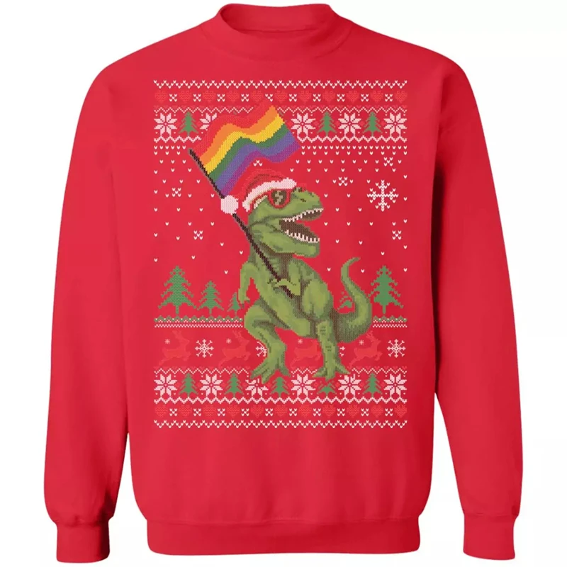 Fashion LGBT T-rex Ugly Christmas Sweater Trend Pride Men Women Holiday Xmas 3D Printed Sweatshirt Loose Streetwear Pullovers