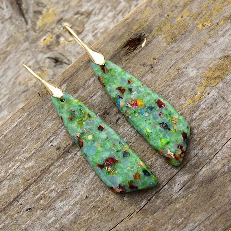 1 Pair Bohemian Nature Stone Green Geometric Pendant Earring For Women Popular Emperor Stone Tianhe Stone Opal Girl Jewelry