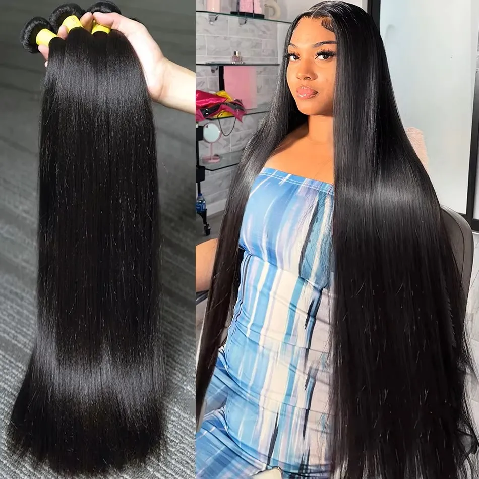 Straight Hair Brazilian Straight Human Hair Weave Bundles Natural Black 1/3/4 Piece 100% Human Hair Bundles Remy Hair Extensions