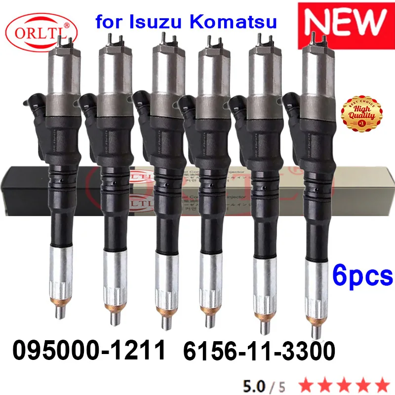 6PCS Diesel Fuel Injector 095000-1212 FOR Isuzu KOMATSU 0950001212 095000 1212 6156-11-3300 6156113300