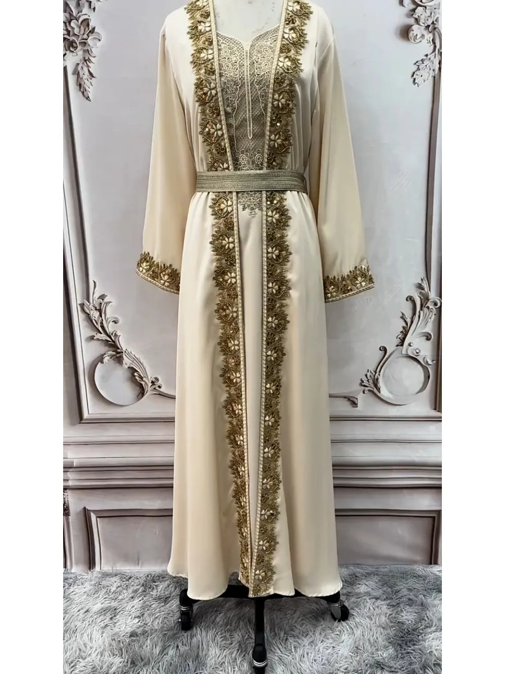 Dresses 2 Piece Sets Muslim Women Party Open Abaya Morocco Beading Sashes Jalabiya Ramadan Vestidos Kaftan Cardigan Robe Suit